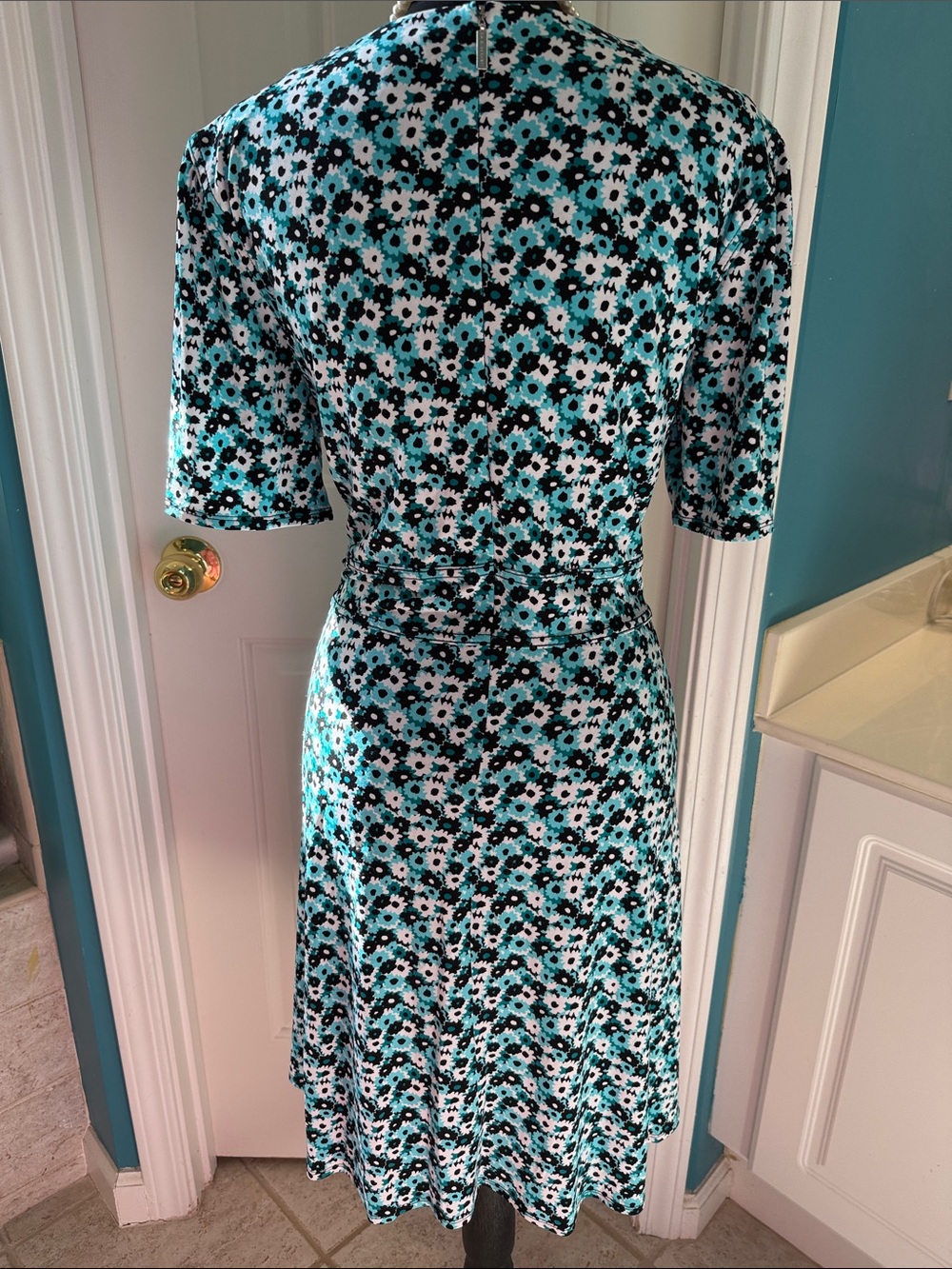 ✨ MICHAEL Michael Kors Tile Blue & Black Floral Matte Jersey Midi Dress XL ✨ - Picture 5 of 6